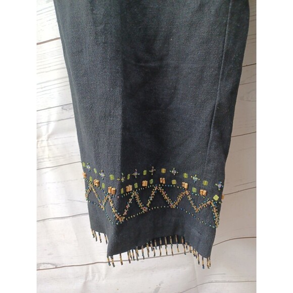 Vanity Collection Womens Black Capri Pants Cropped Beaded Sz L Linen Blend - Picture 2 of 7
